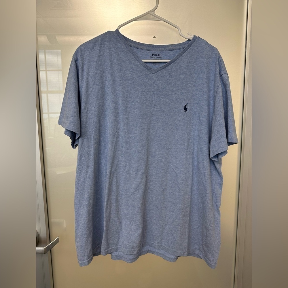 Polo Ralph Lauren V-Neck Short Sleeve Chambray Blue T-Shirt XL - Picture 1 of 4